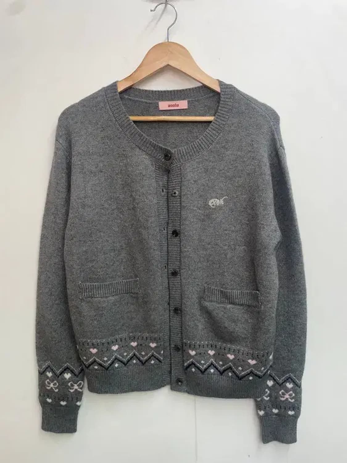 프리 새상품 wooha 그레이 라운드넥 가디건 상품이미지2