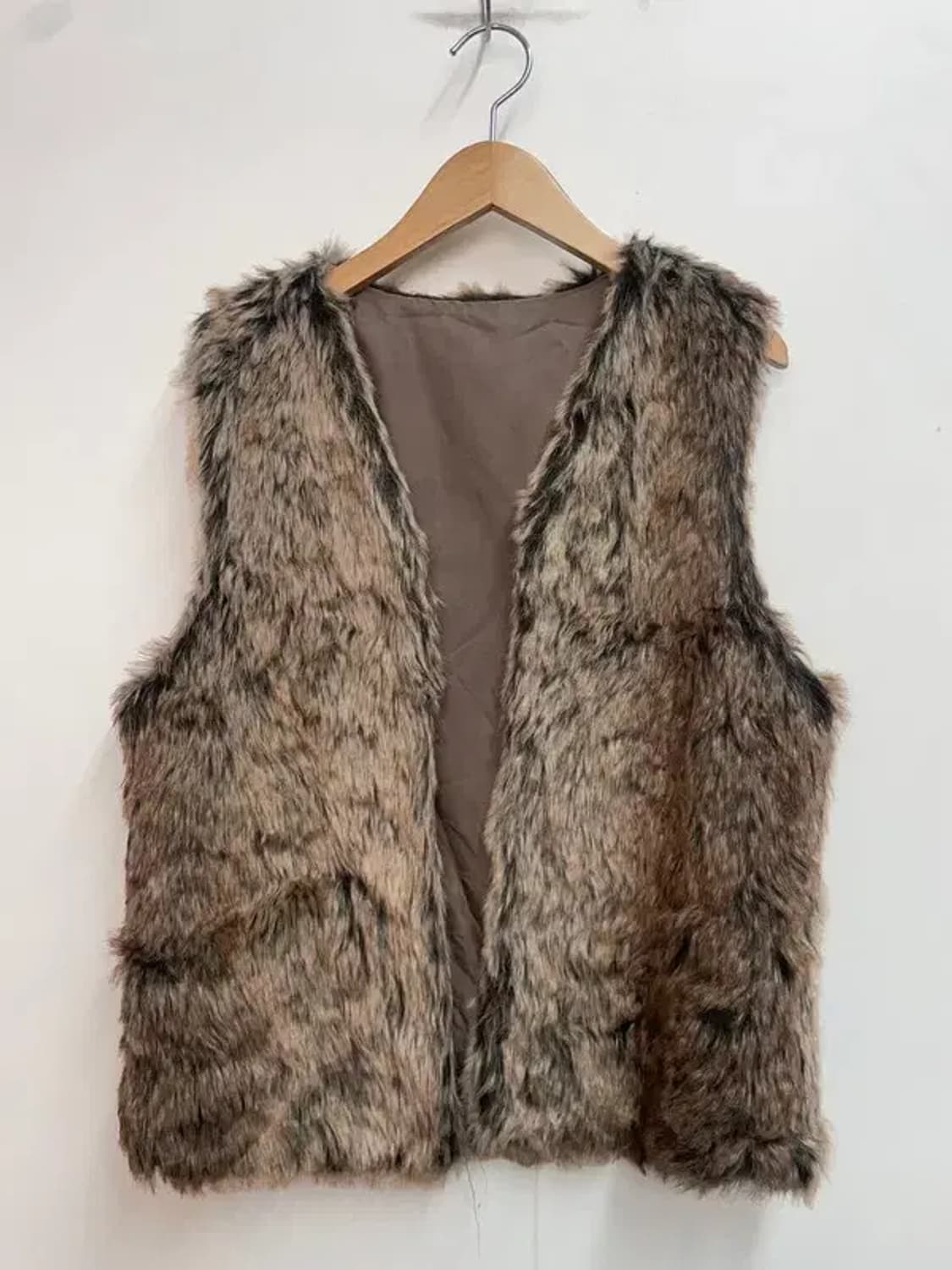 미디움 JPN 브라운톤 아크릴 페이크퍼 논버튼 퍼자켓 조끼 베스트 상품이미지2