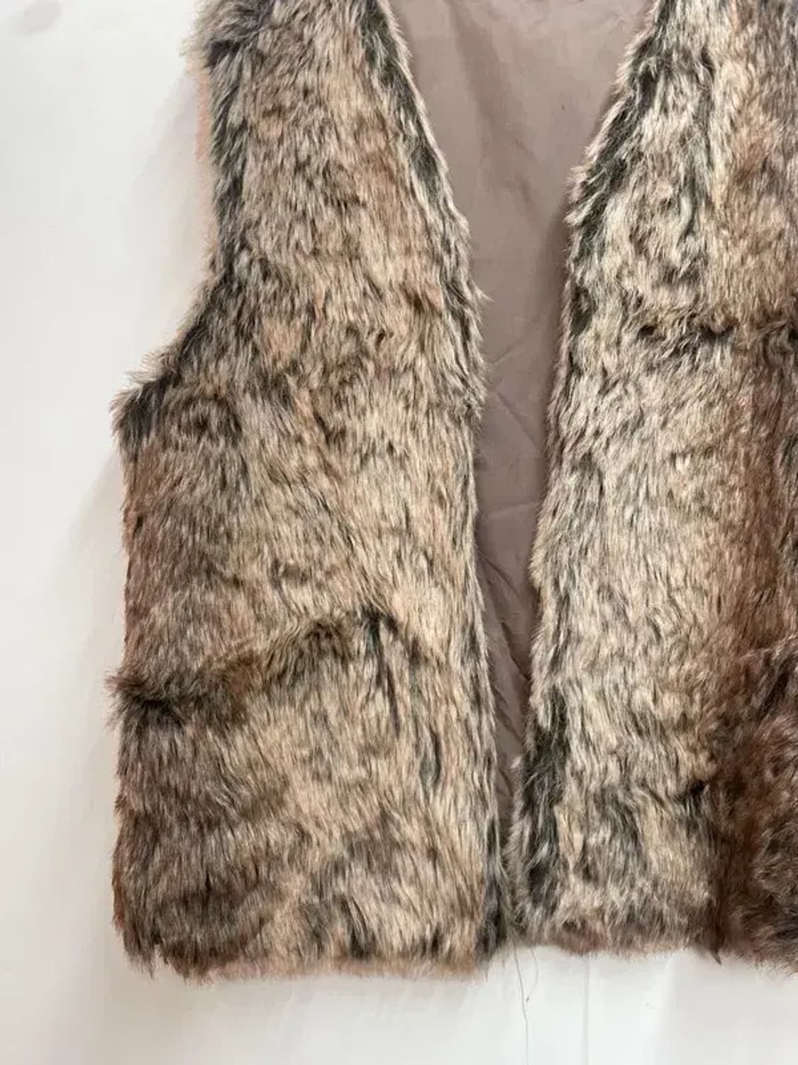 미디움 JPN 브라운톤 아크릴 페이크퍼 논버튼 퍼자켓 조끼 베스트 상품이미지3