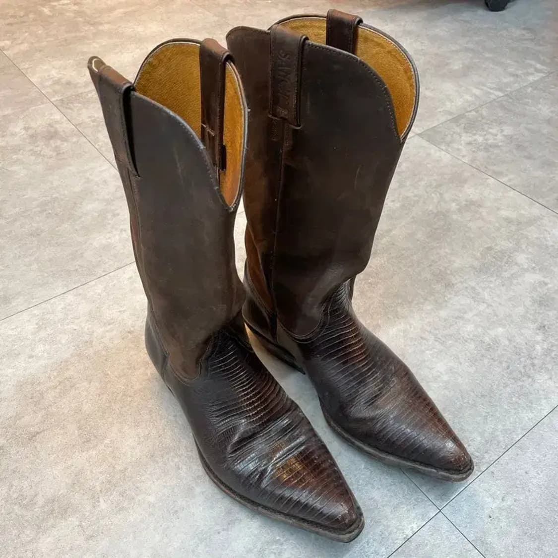 Sancho 빈티지 브라운 가죽 웨스턴 카우보이 부츠 상품이미지1