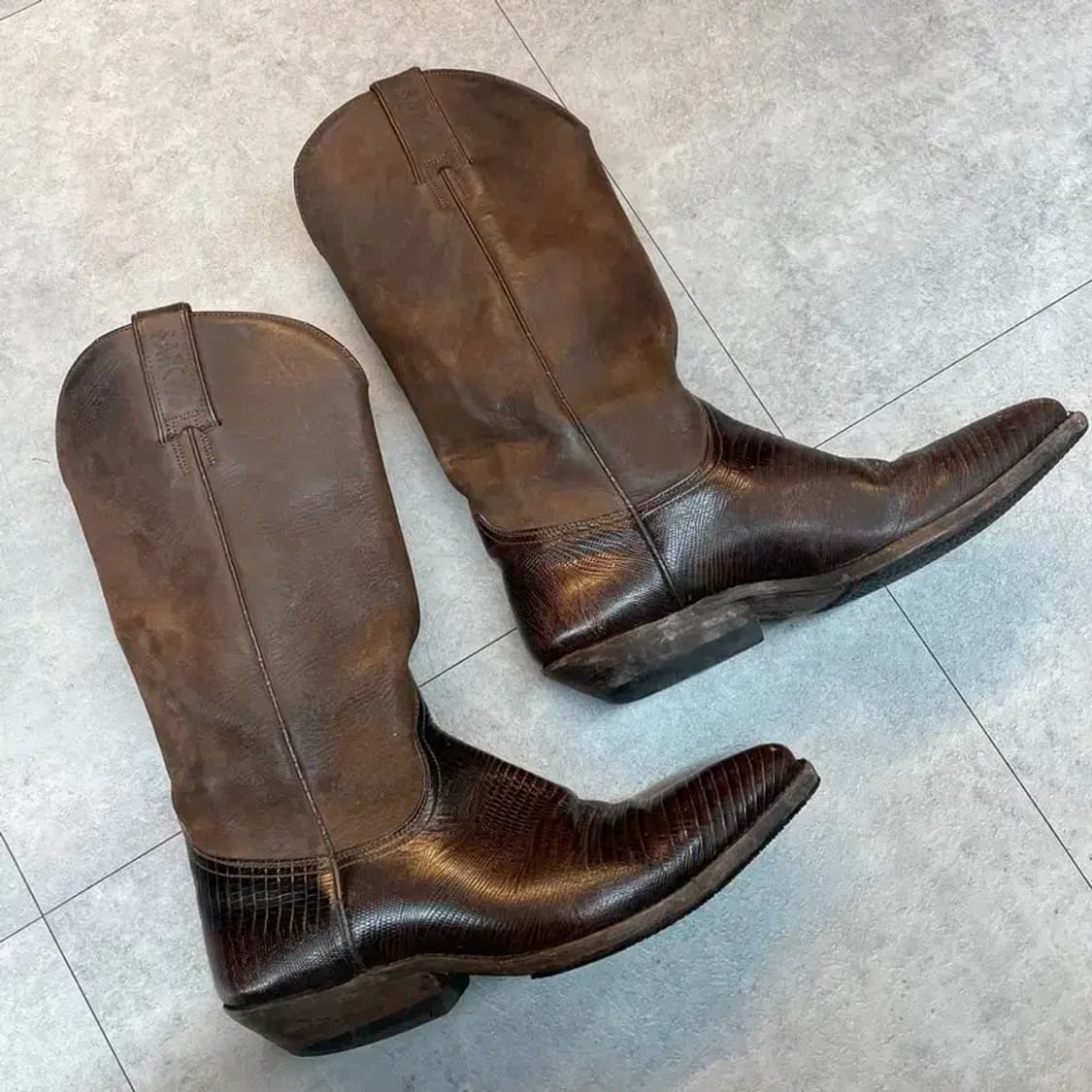 Sancho 빈티지 브라운 가죽 웨스턴 카우보이 부츠 상품이미지3