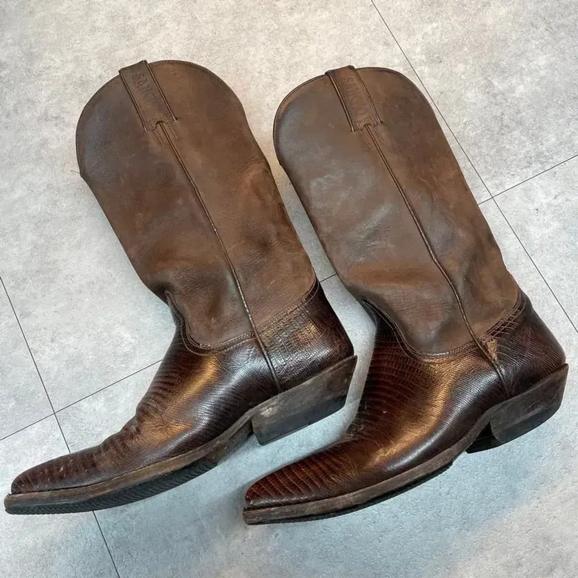 Sancho 빈티지 브라운 가죽 웨스턴 카우보이 부츠 상품이미지4
