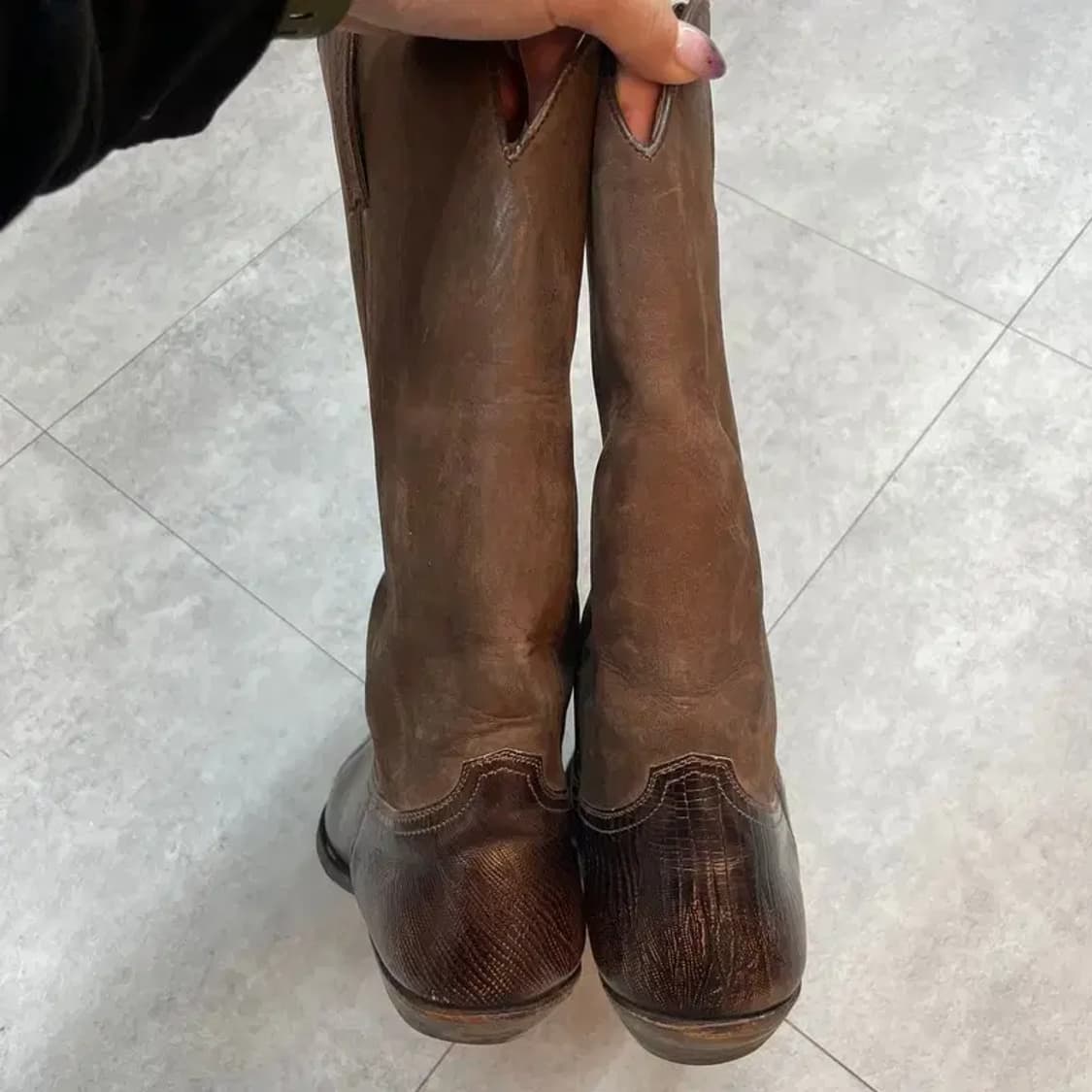 Sancho 빈티지 브라운 가죽 웨스턴 카우보이 부츠 상품이미지7