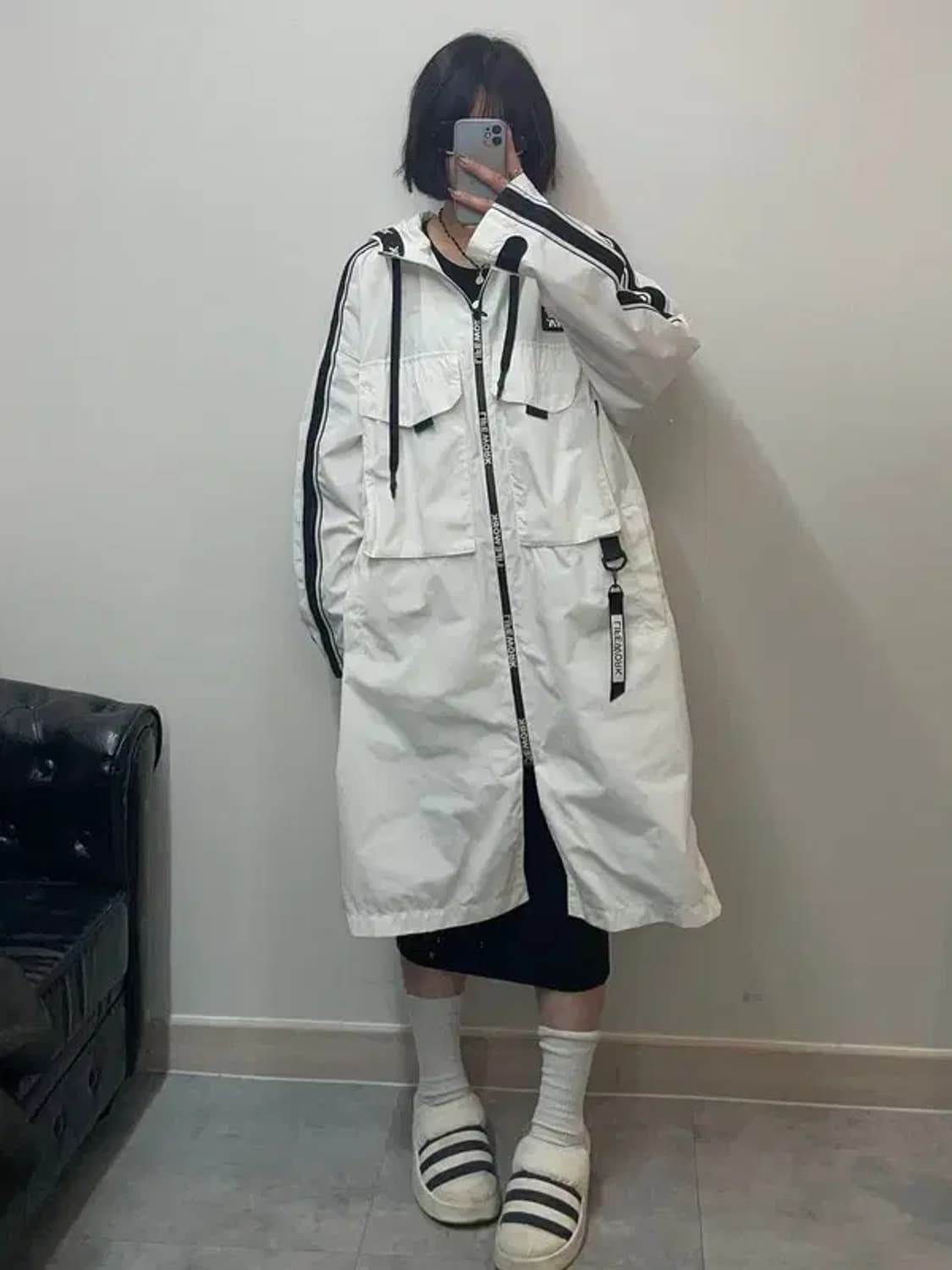 미디움 라이프워크롱기장 루즈핏 후드 점퍼 화이트 상품이미지1