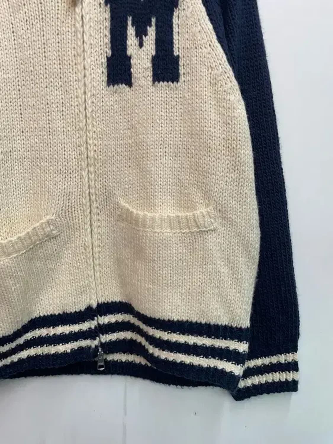 미디움 마리떼 프랑소와 저버 컬러 블록 래글런 가디건 니트 집업 네이비 상품이미지3