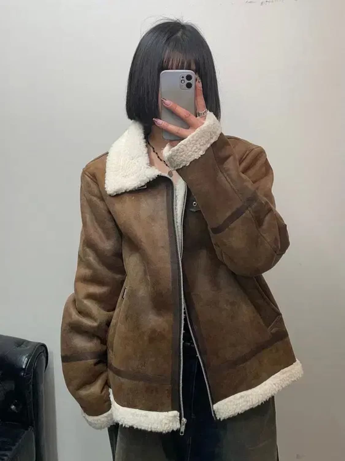 라지 어반스터프 스웨이드 무톤 무스탕 자켓 브라운 상품이미지1