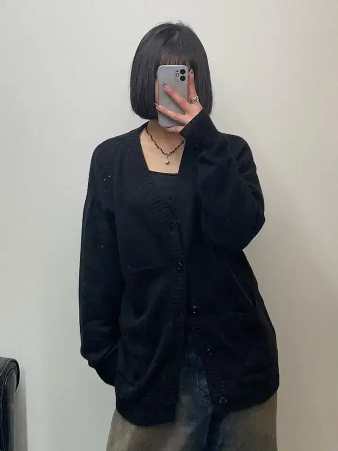 라지 프리즘웍스 블랙 브이넥 가디건 상품이미지1