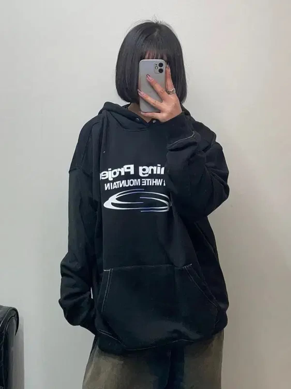 3사이즈 오프닝프로젝트 로고 후드티셔츠 블랙 상품이미지1