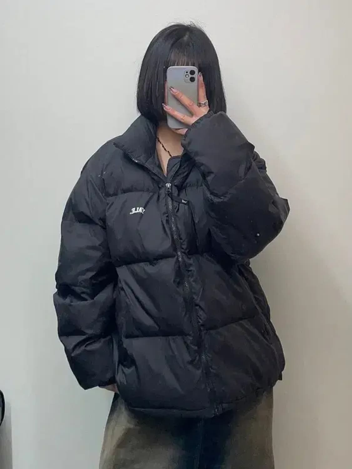 라지 예일 블랙 로고 숏패딩 다운점퍼 자켓 상품이미지1