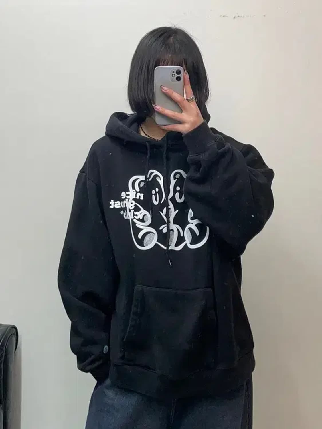 미디움 나이스고스트클럽 후드티 블랙 오버핏 상품이미지1