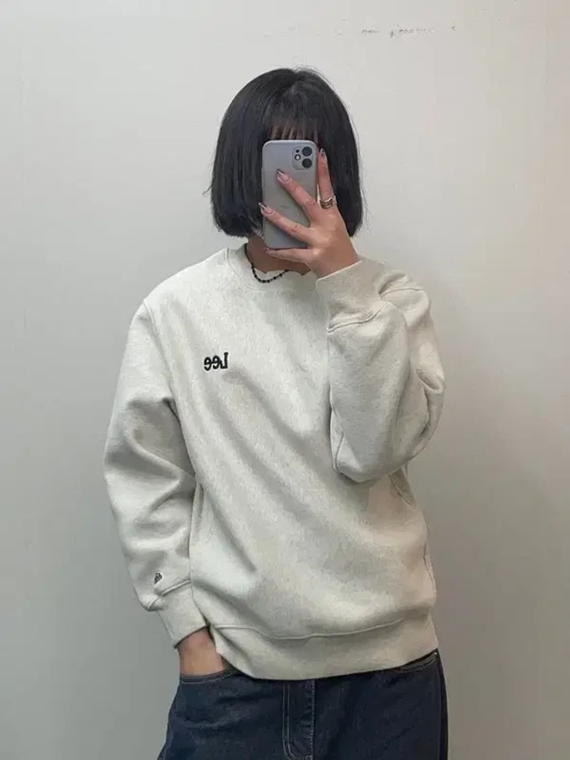 스몰 Lee 스몰 로고 박시핏 미니멀 맨투맨 멜란지 그레이 상품이미지1