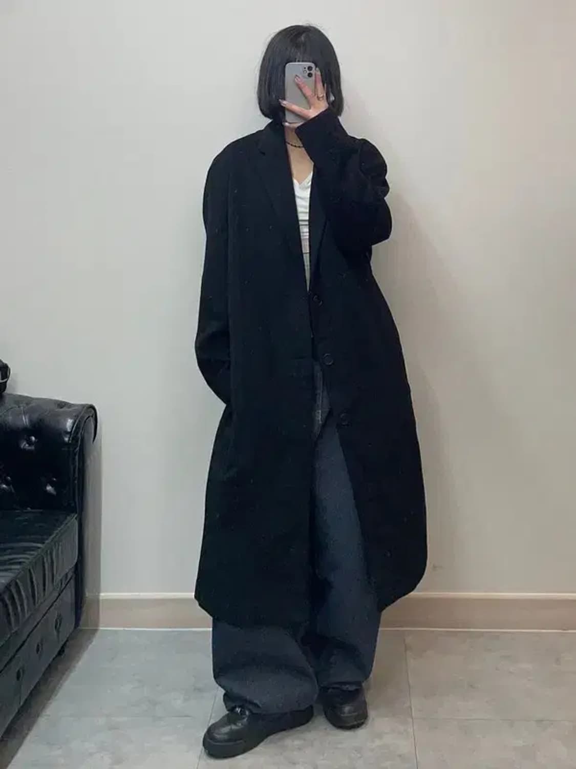 라지 인사일런스 울 캐시미어 롱 코트 자켓 블랙 상품이미지1