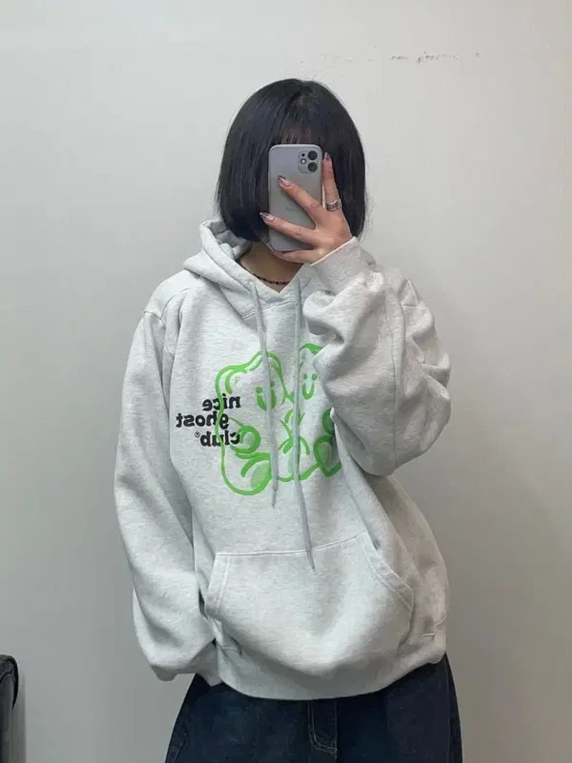 라지 나이스고스트클럽 오버핏 베어 프린팅 로고 후드티셔츠 후디 상품이미지1