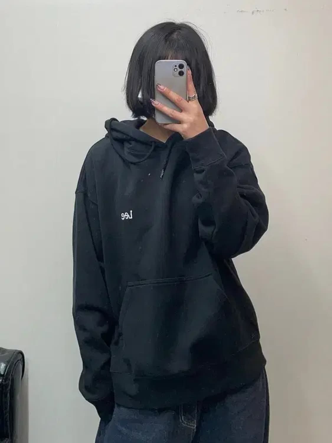 스몰 LEE 로고 미니로고 후드티셔츠 블랙 상품이미지1