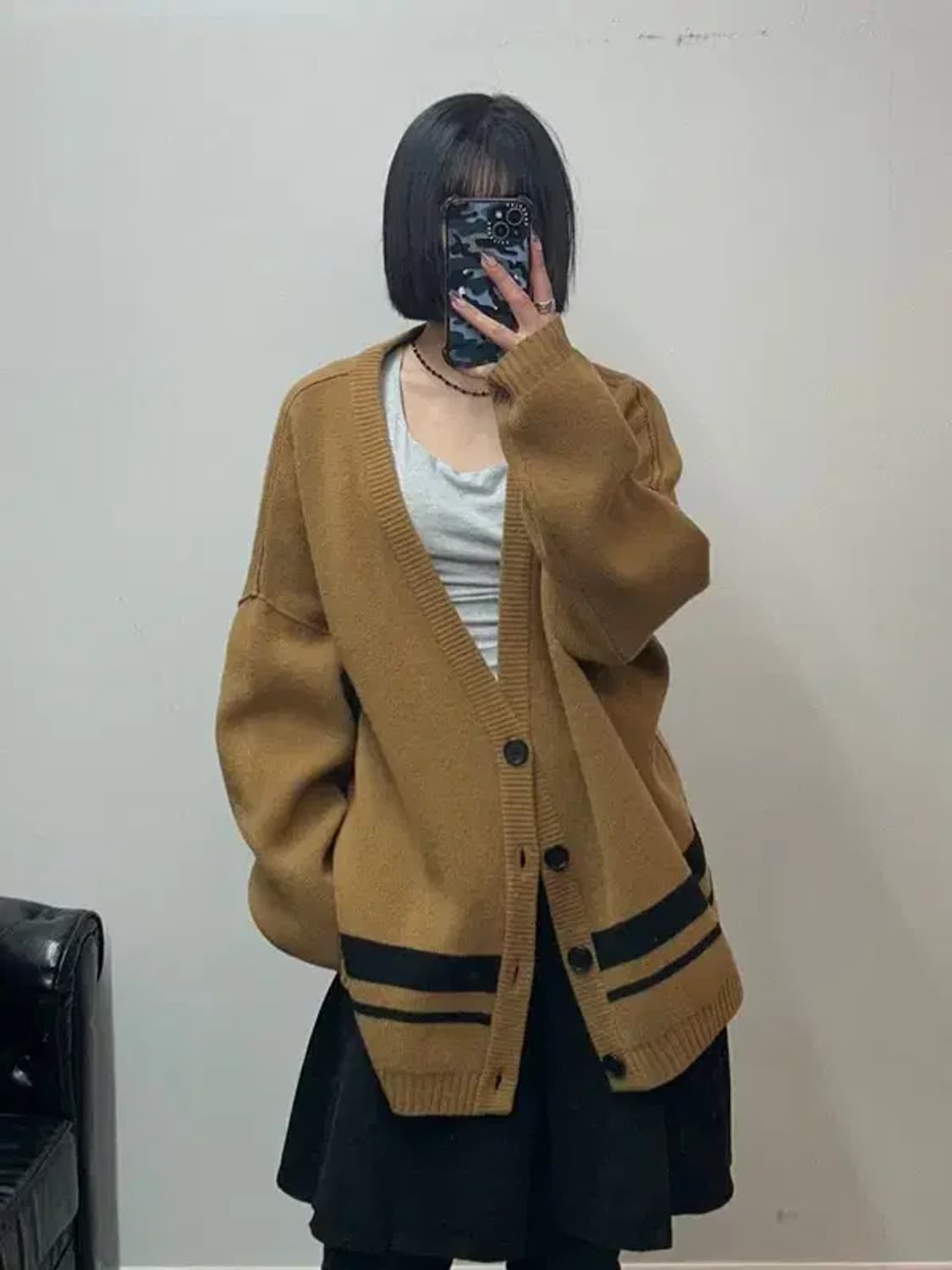 미디움 인사일런스 오버사이징 울 가디건 브라운 상품이미지1