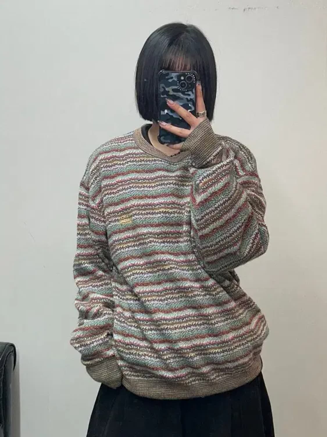미쏘니 올드 오버핏 스트라이프 wool knit 상품이미지1