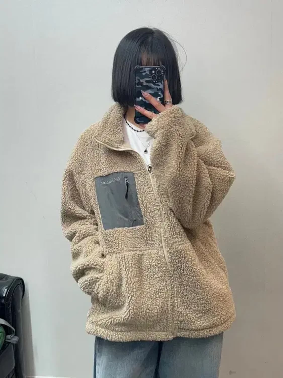 XL 콜롬비아 플리스 점퍼 베이지 뽀글이 후리스 자켓 상품이미지1