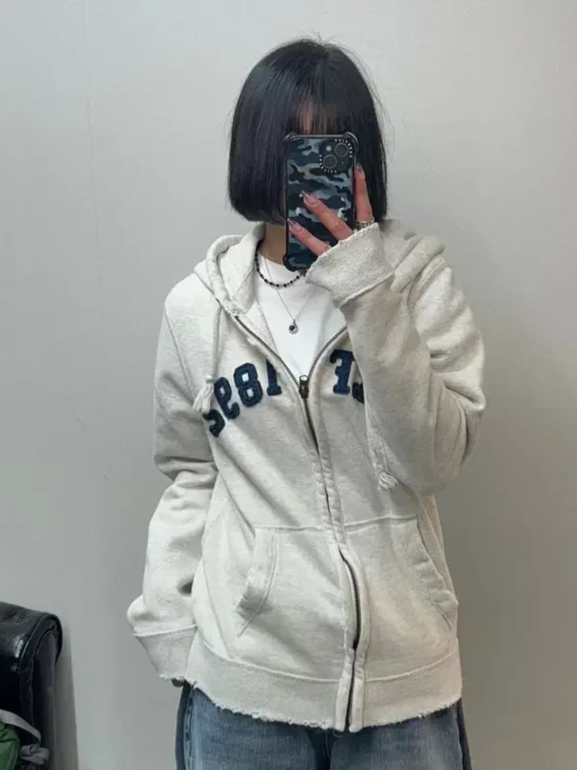 스몰 아베크롬비 앤 피치 빅 스펠로고 후드 집업 멜란지 그레이 상품이미지1