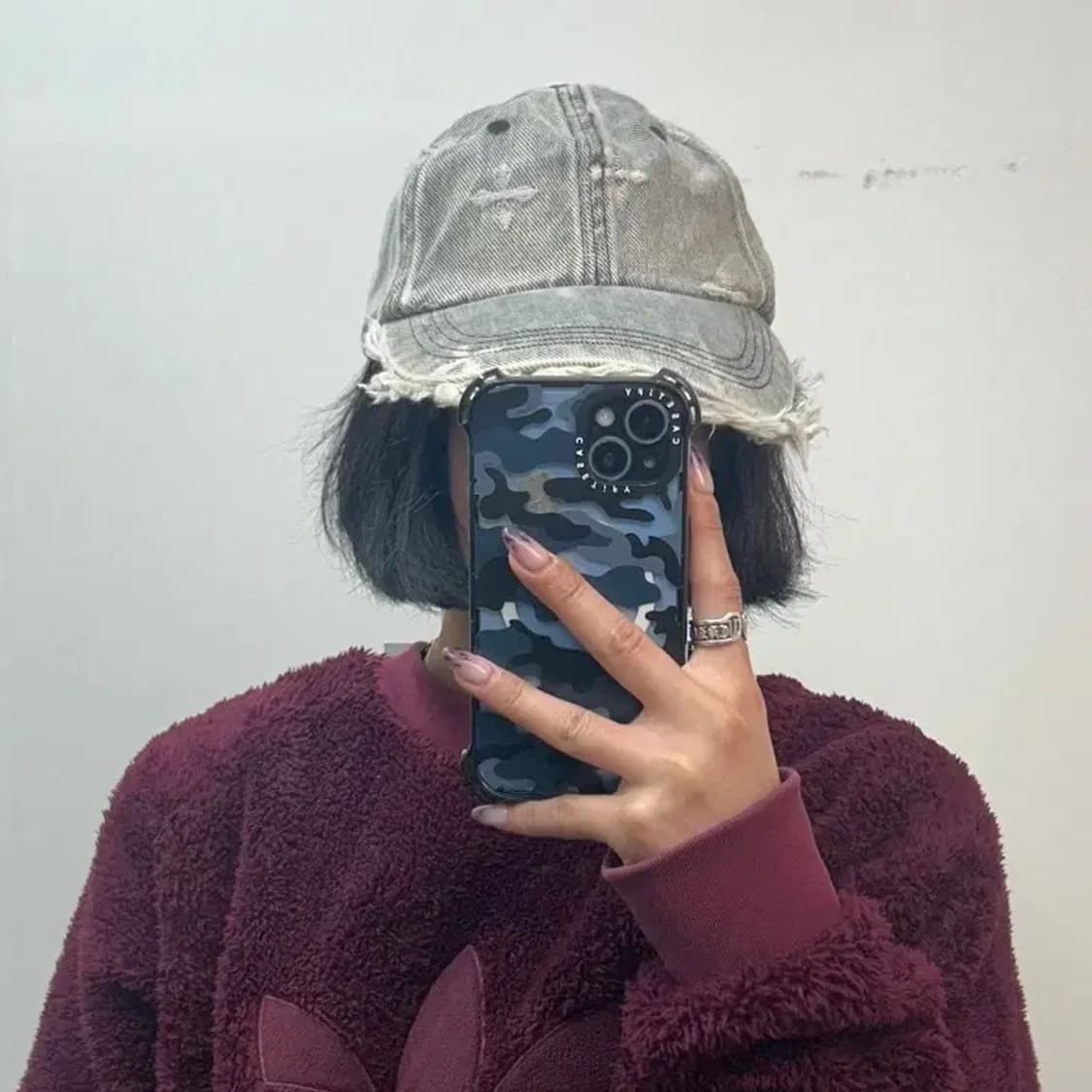 새상품 프리 SMFK 디스트레스드 데님 볼캡 그레이 상품이미지1