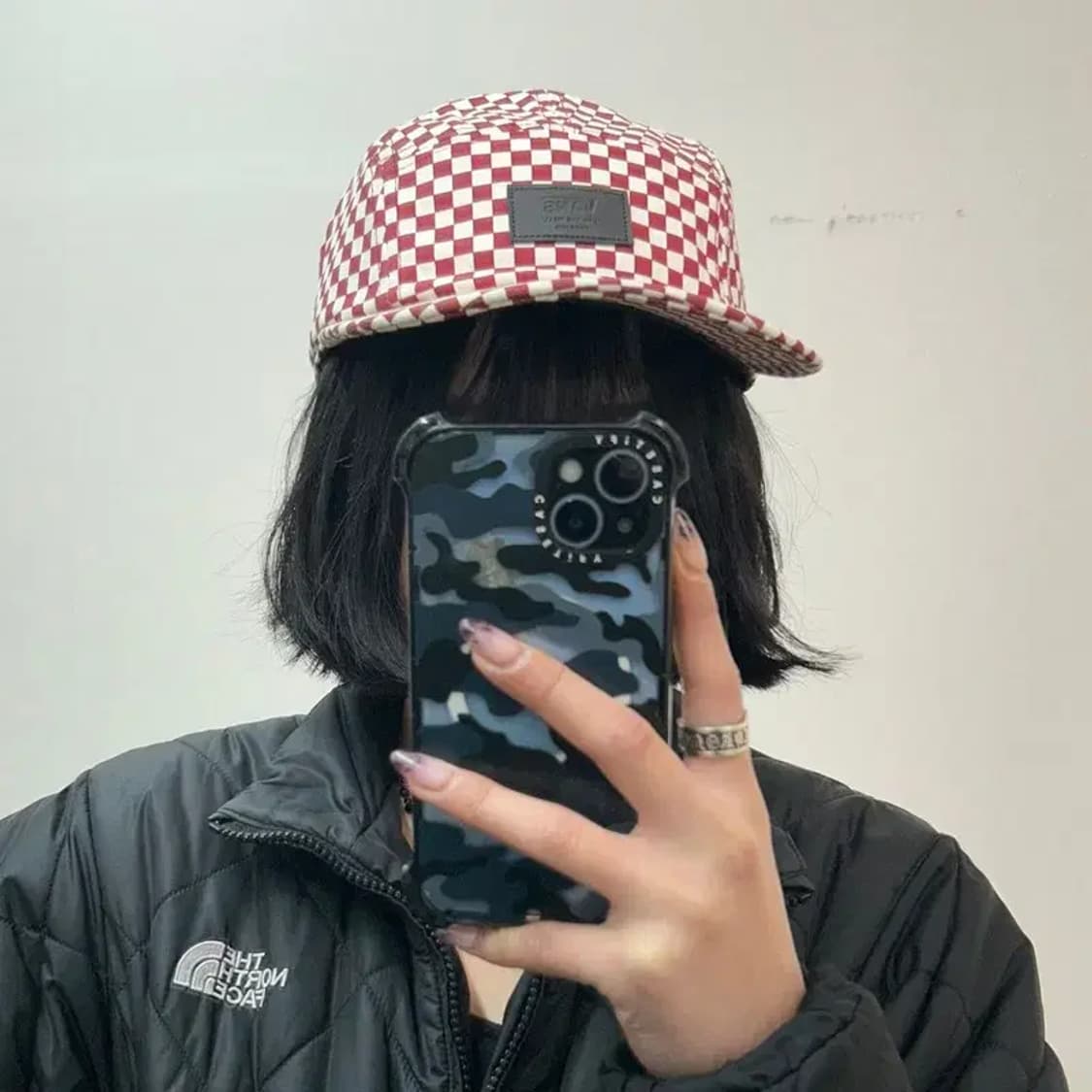 Vans 데이비스 5 패널 레드 화이트 체크 캠프 캡 상품이미지1