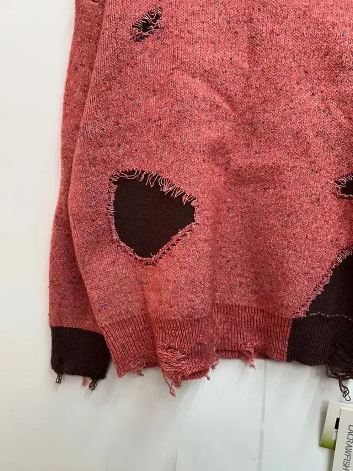 새상품 LACRAWFISH 십자가 디스트레스드 니트 멜란지 핑크 상품이미지3