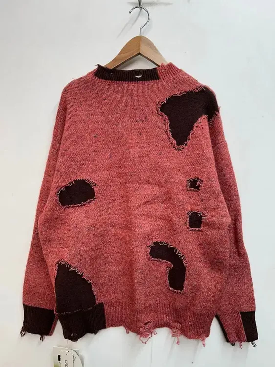 새상품 LACRAWFISH 십자가 디스트레스드 니트 멜란지 핑크 상품이미지7