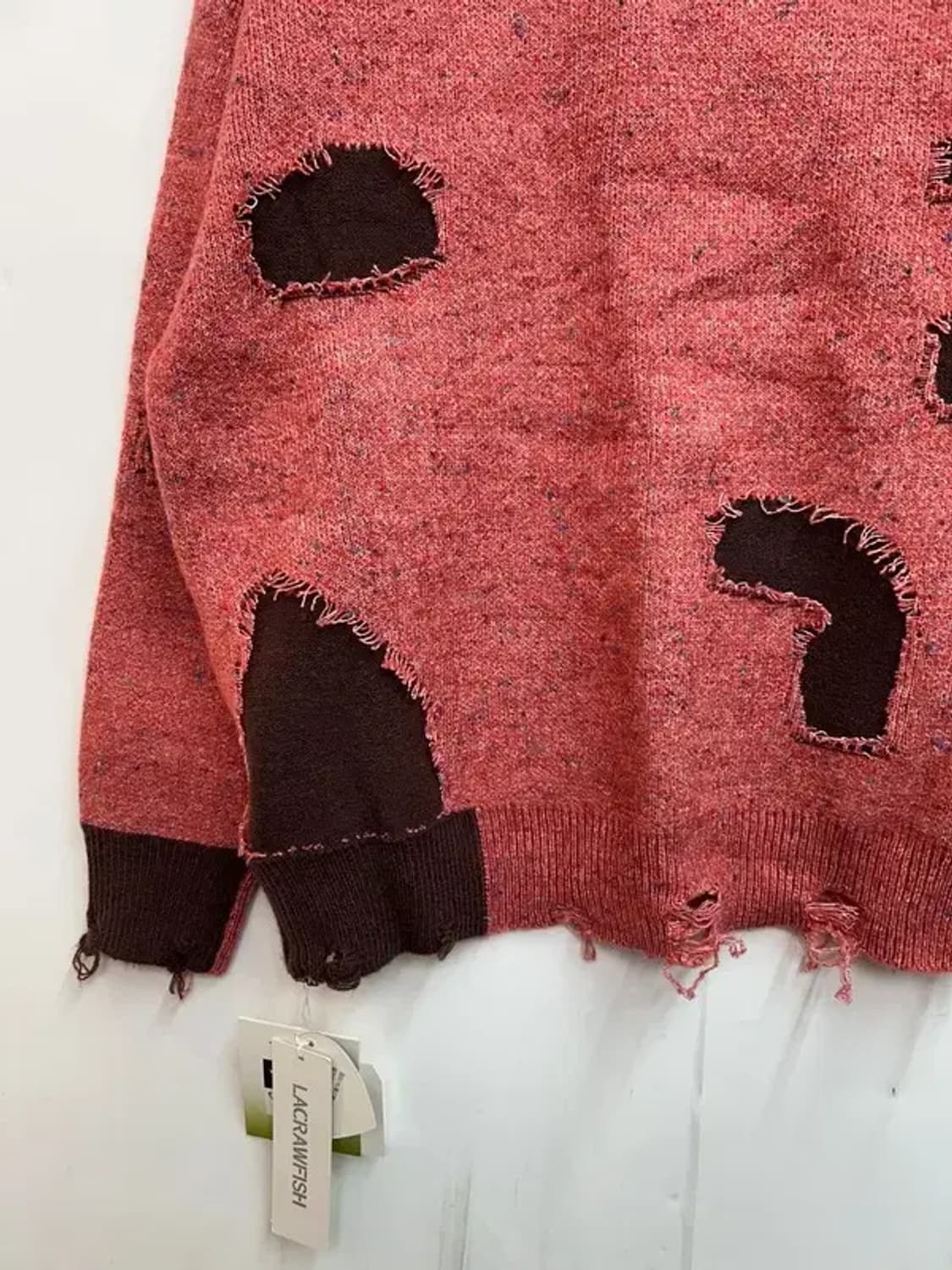 새상품 LACRAWFISH 십자가 디스트레스드 니트 멜란지 핑크 상품이미지8