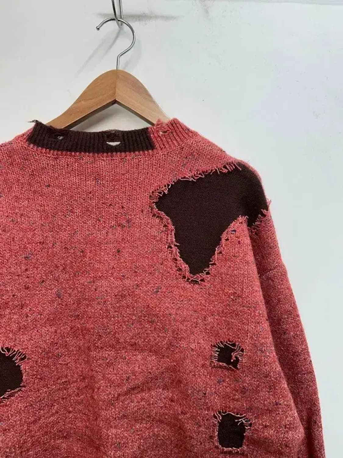 새상품 LACRAWFISH 십자가 디스트레스드 니트 멜란지 핑크 상품이미지9