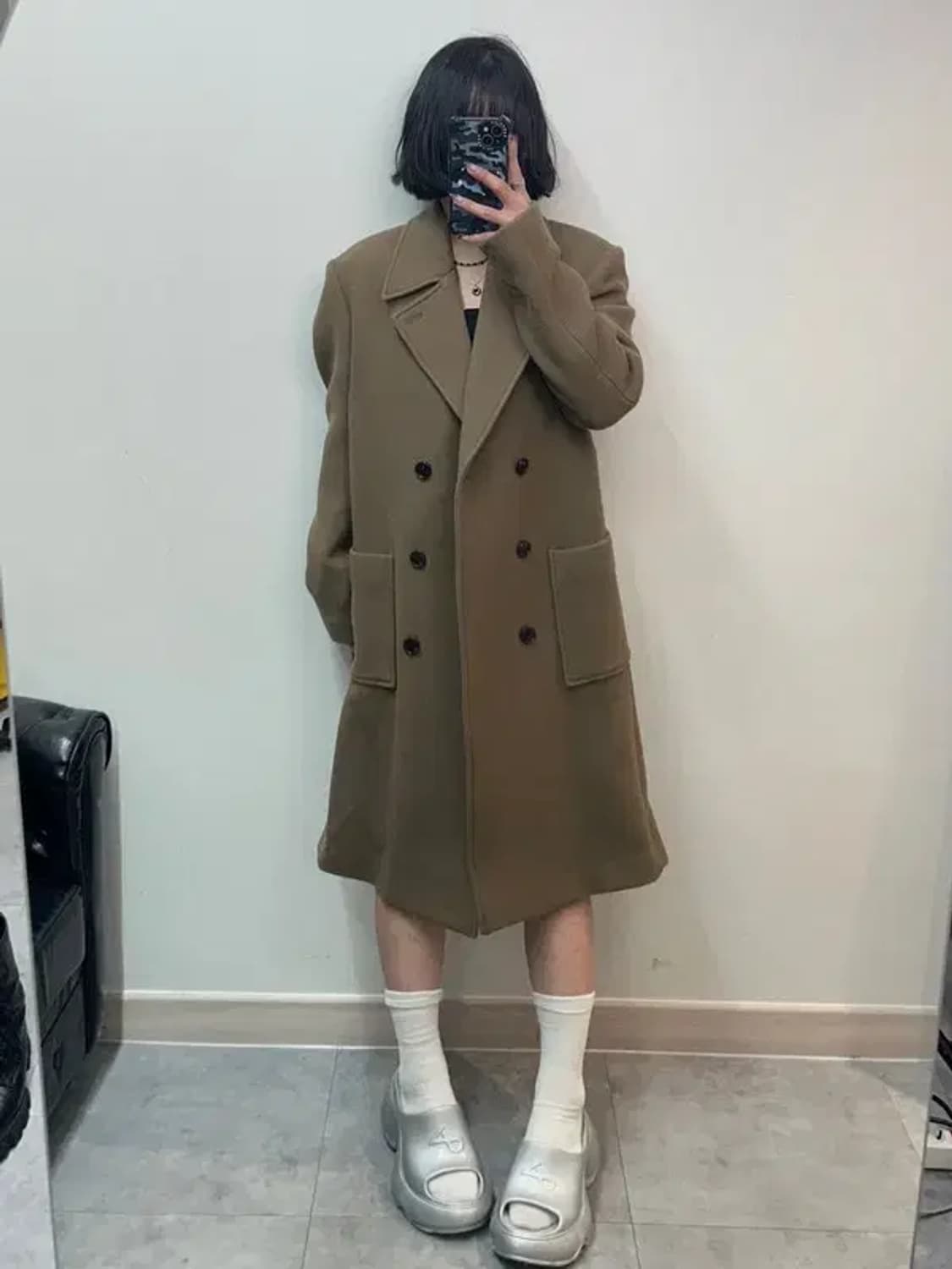 미사용 노앙 더블 브레스티드 오버핏  울 코트 베이지 상품이미지1