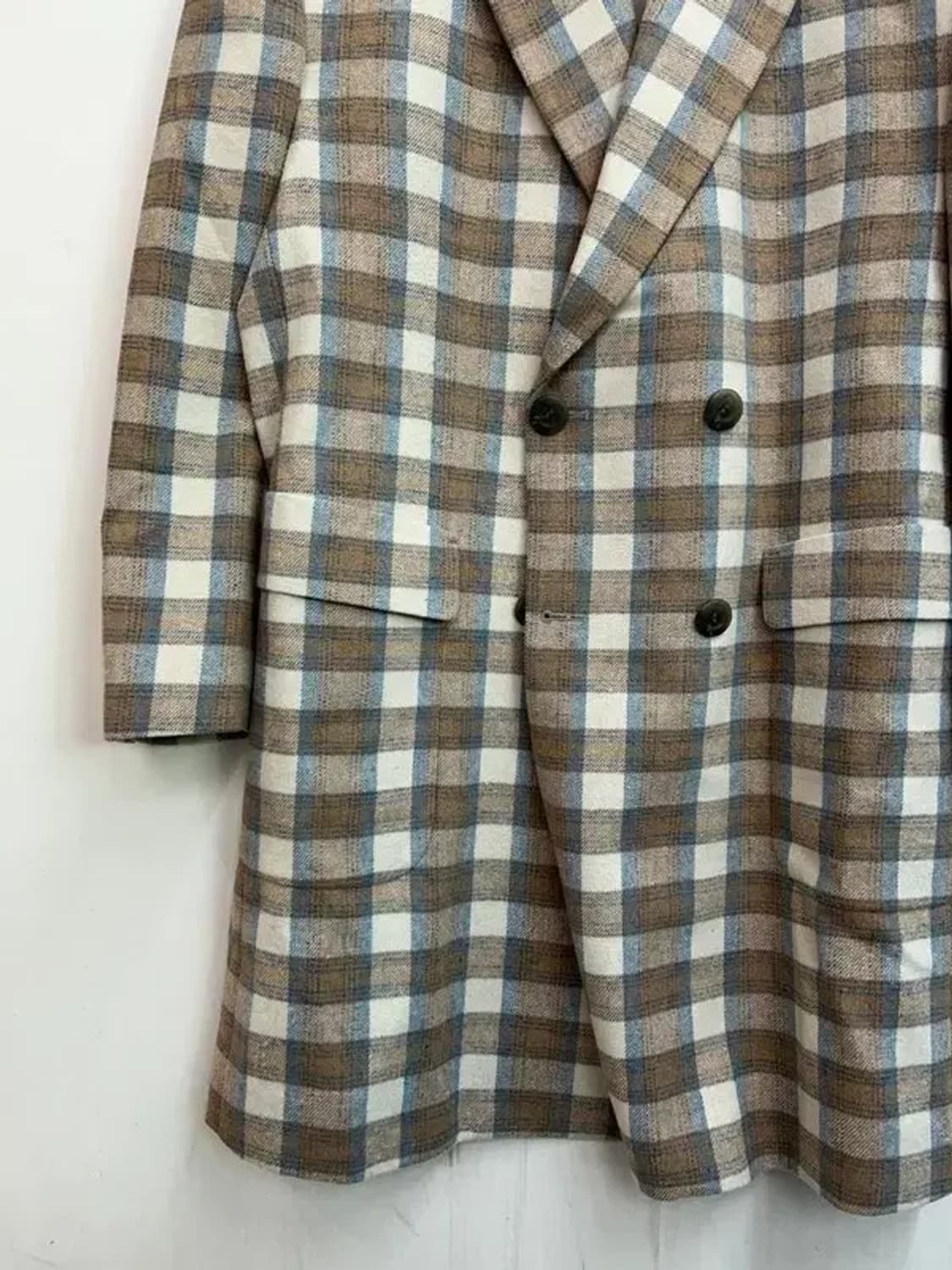 프리 WOLF 체크 더블 오버핏 롱 코트 상품이미지3