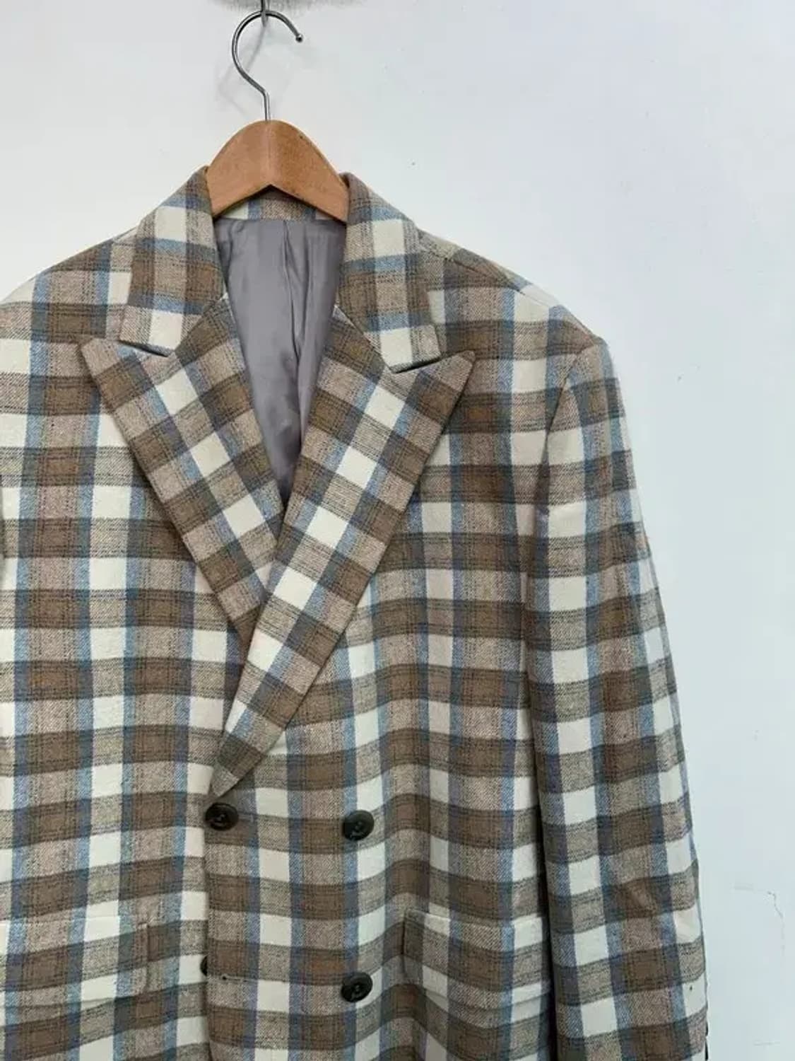 프리 WOLF 체크 더블 오버핏 롱 코트 상품이미지4