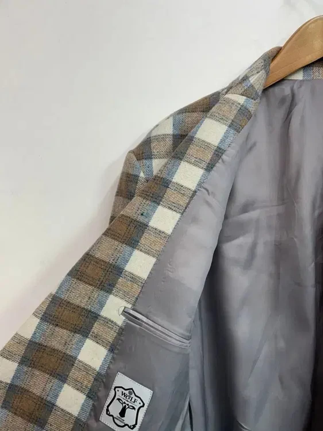 프리 WOLF 체크 더블 오버핏 롱 코트 상품이미지6