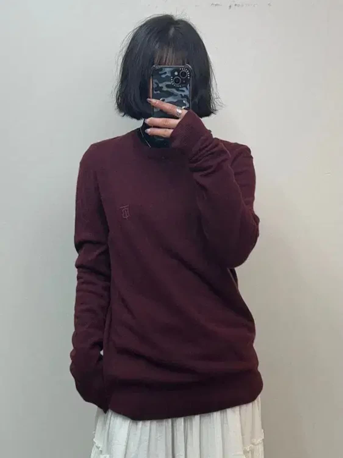 미디움 버버리 버건디 TB 로고 크루넥 캐시미어 스웨터 상품이미지1