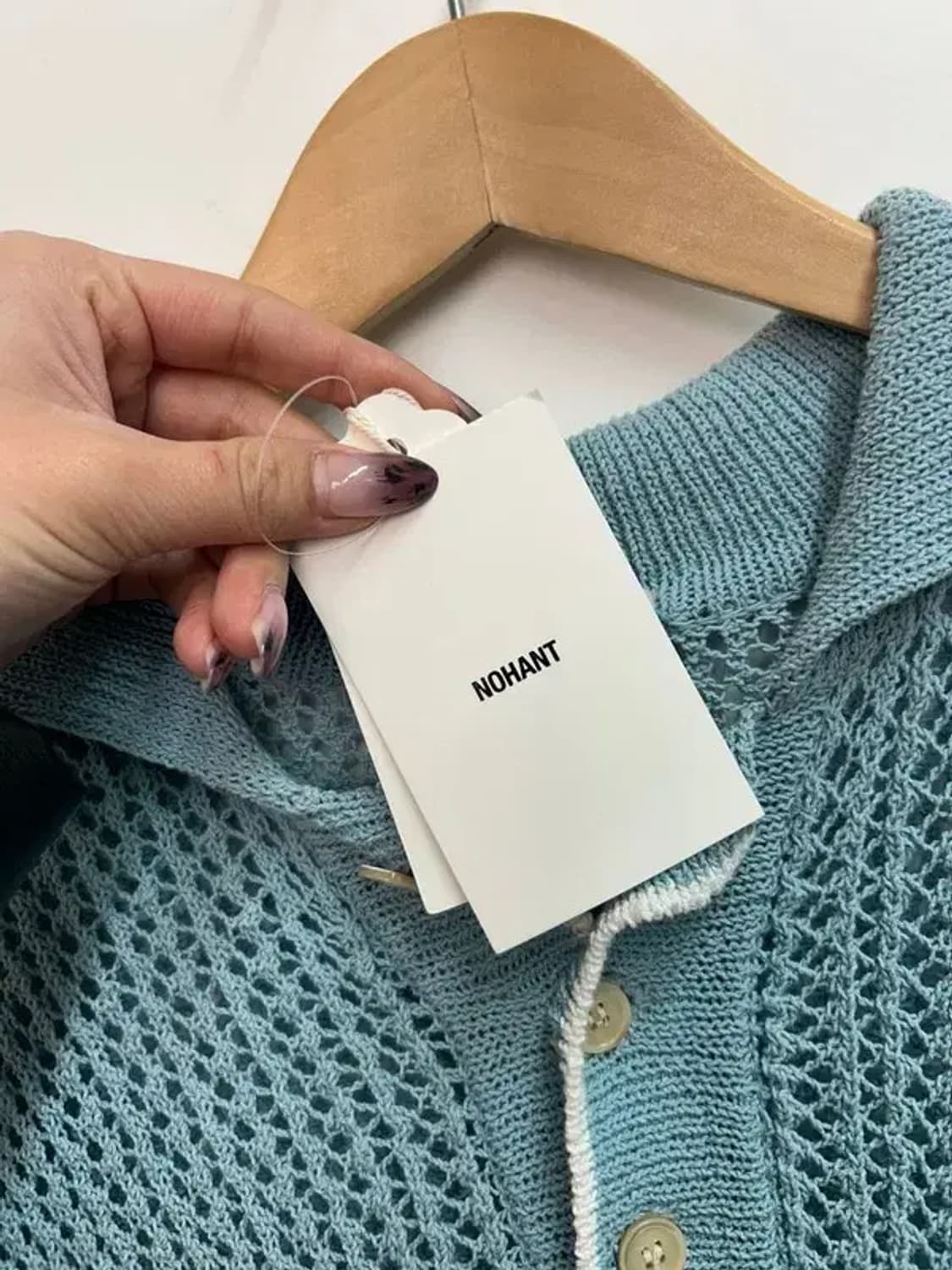 새상품 미디움 노앙 크로셰 반팔 칼라 니트 라이트 블루 상품이미지6