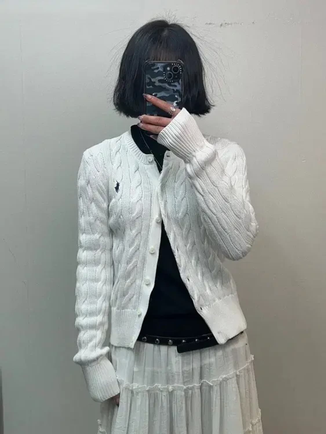 스몰 폴로 랄프 로렌 화이트 코튼 케이블 니트 크루넥 가디건 상품이미지1
