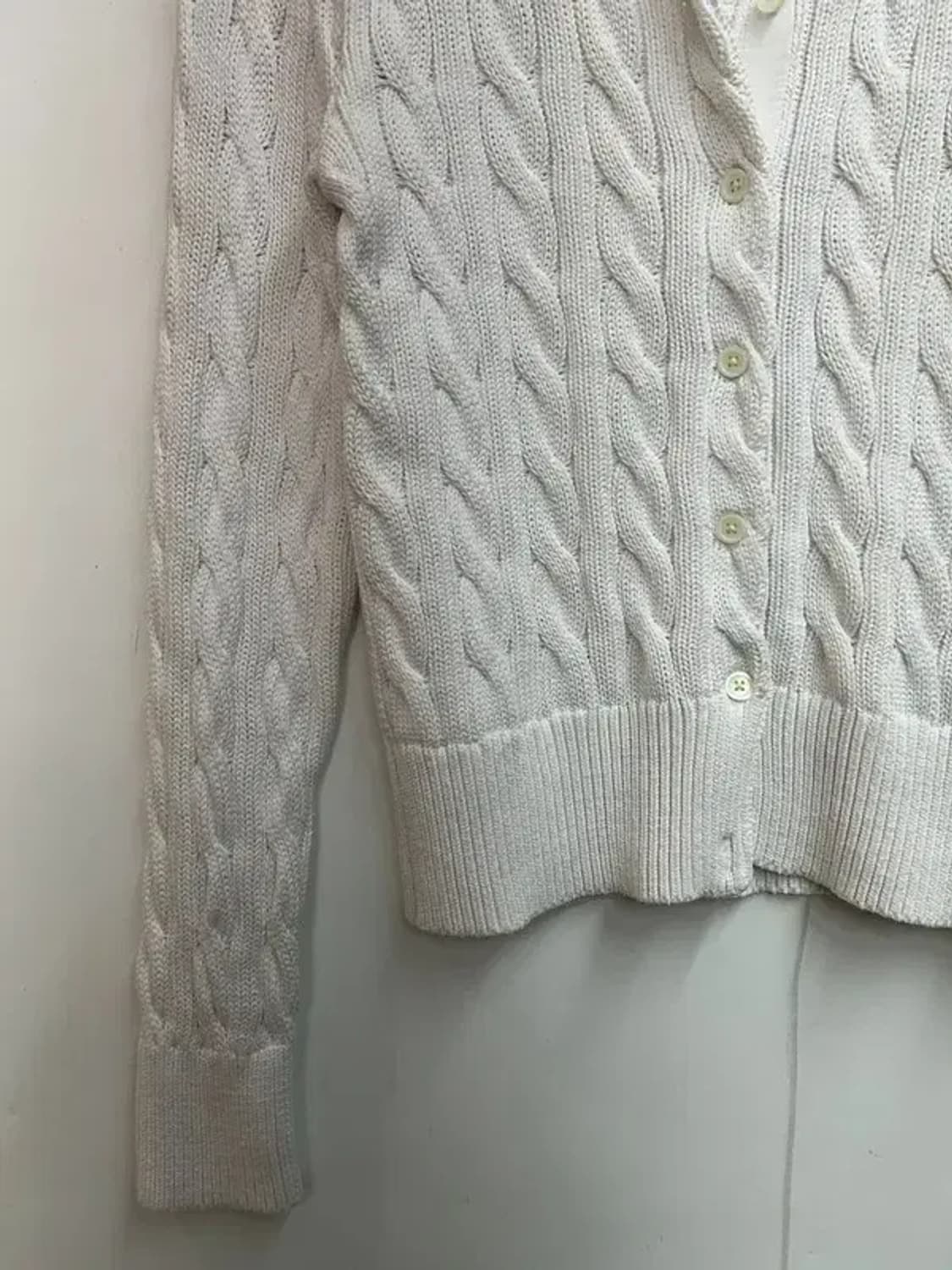 스몰 폴로 랄프 로렌 화이트 코튼 케이블 니트 크루넥 가디건 상품이미지3