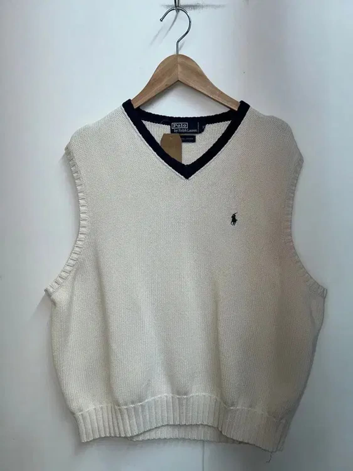 XL 폴로 랄프 로렌 00s 코튼 니트 조끼 아이보리 상품이미지2