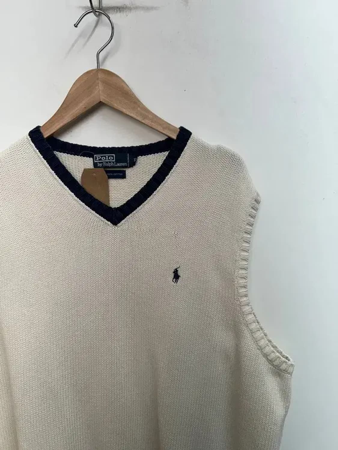 XL 폴로 랄프 로렌 00s 코튼 니트 조끼 아이보리 상품이미지4