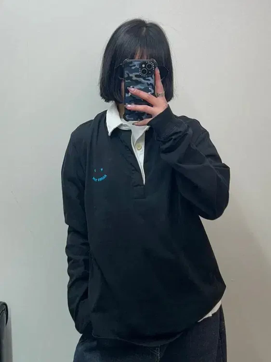 미디움 폴 스미스 해피 로고 코튼 폴로 셔츠 블랙 상품이미지1