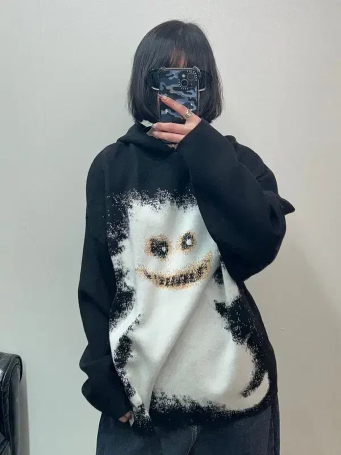 스몰 퍼스널 오운 매드캣 니트 자카드 후드티 블랙 상품이미지1