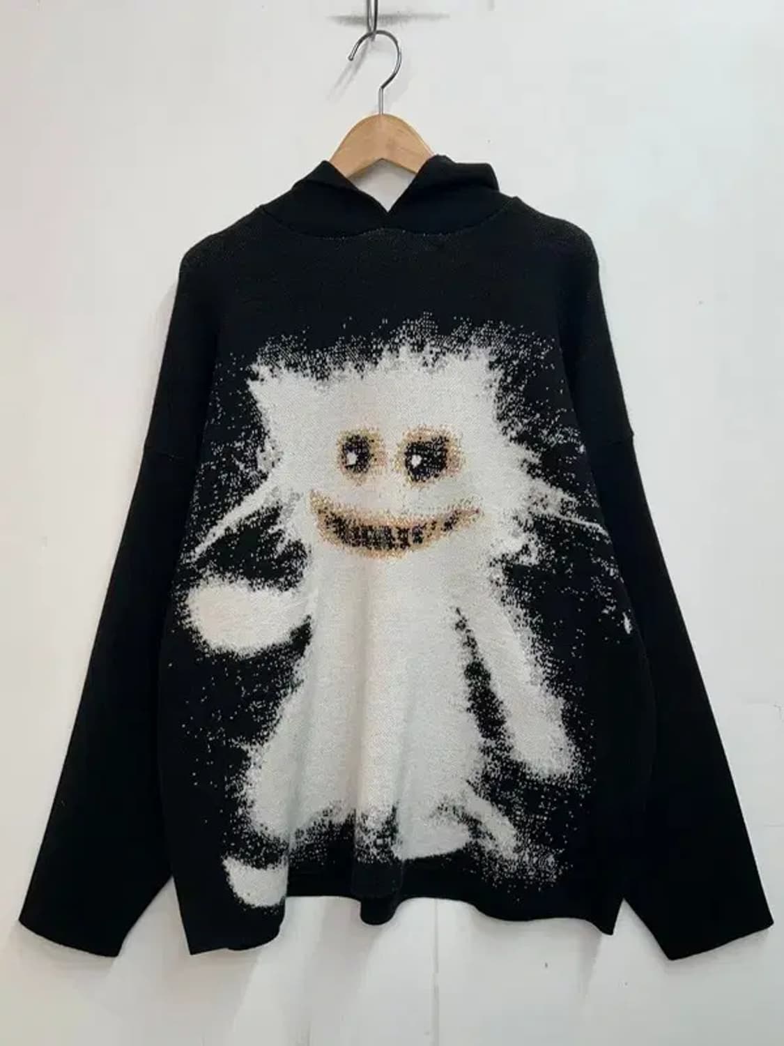 스몰 퍼스널 오운 매드캣 니트 자카드 후드티 블랙 상품이미지2