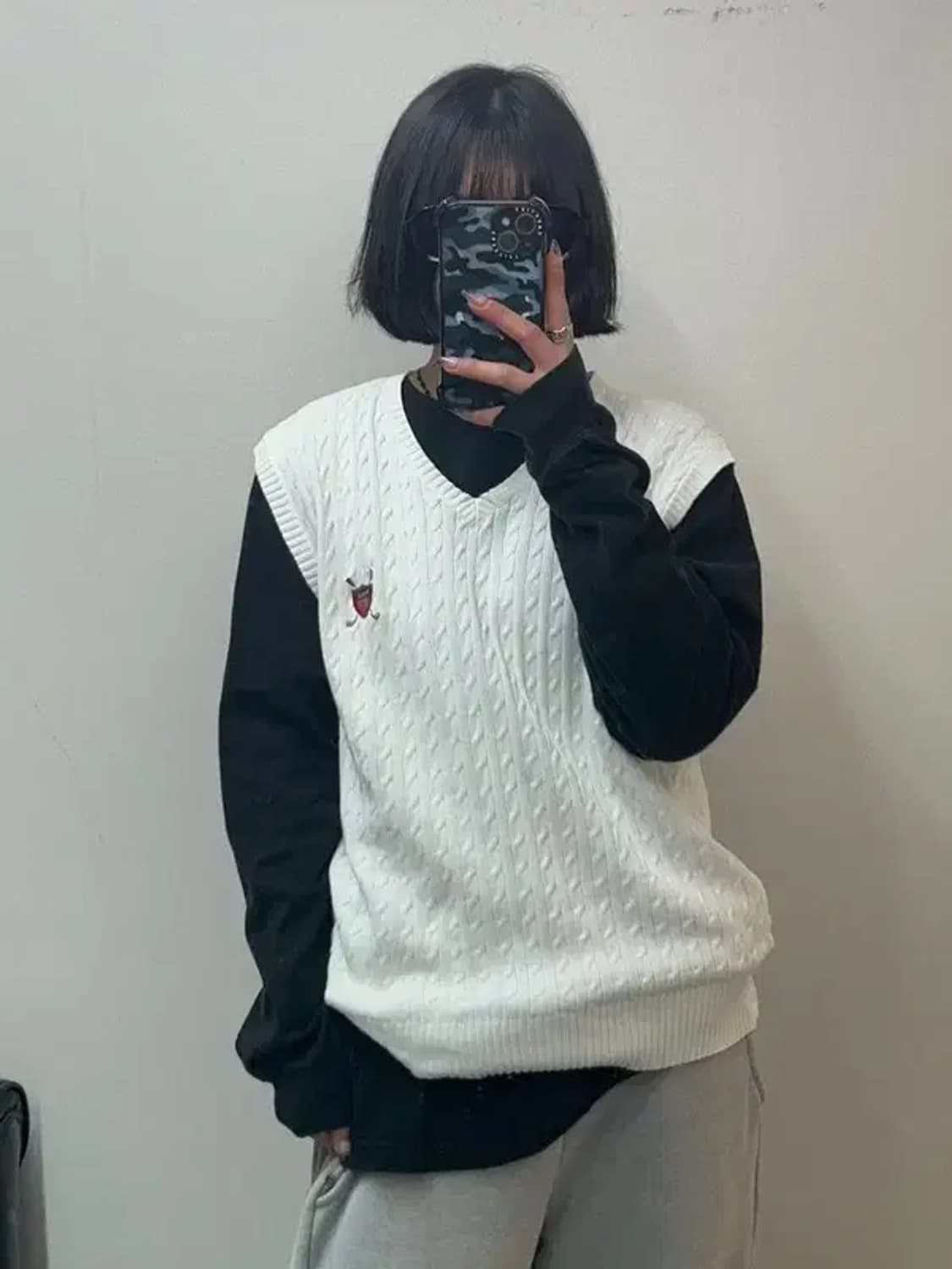 라지 봄 폴로 골프 케이블 니트 베스트 화이트 상품이미지1