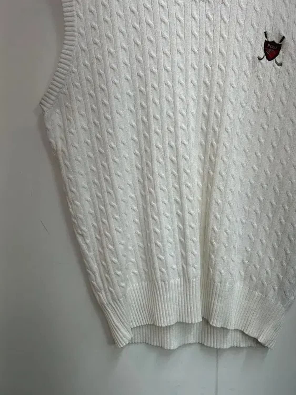 라지 봄 폴로 골프 케이블 니트 베스트 화이트 상품이미지3