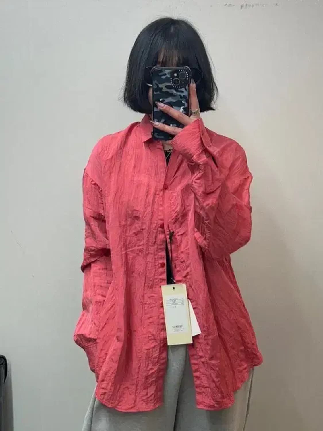 프리 새상품 THROW 블라우스 린넨 셔츠 레드 상품이미지1