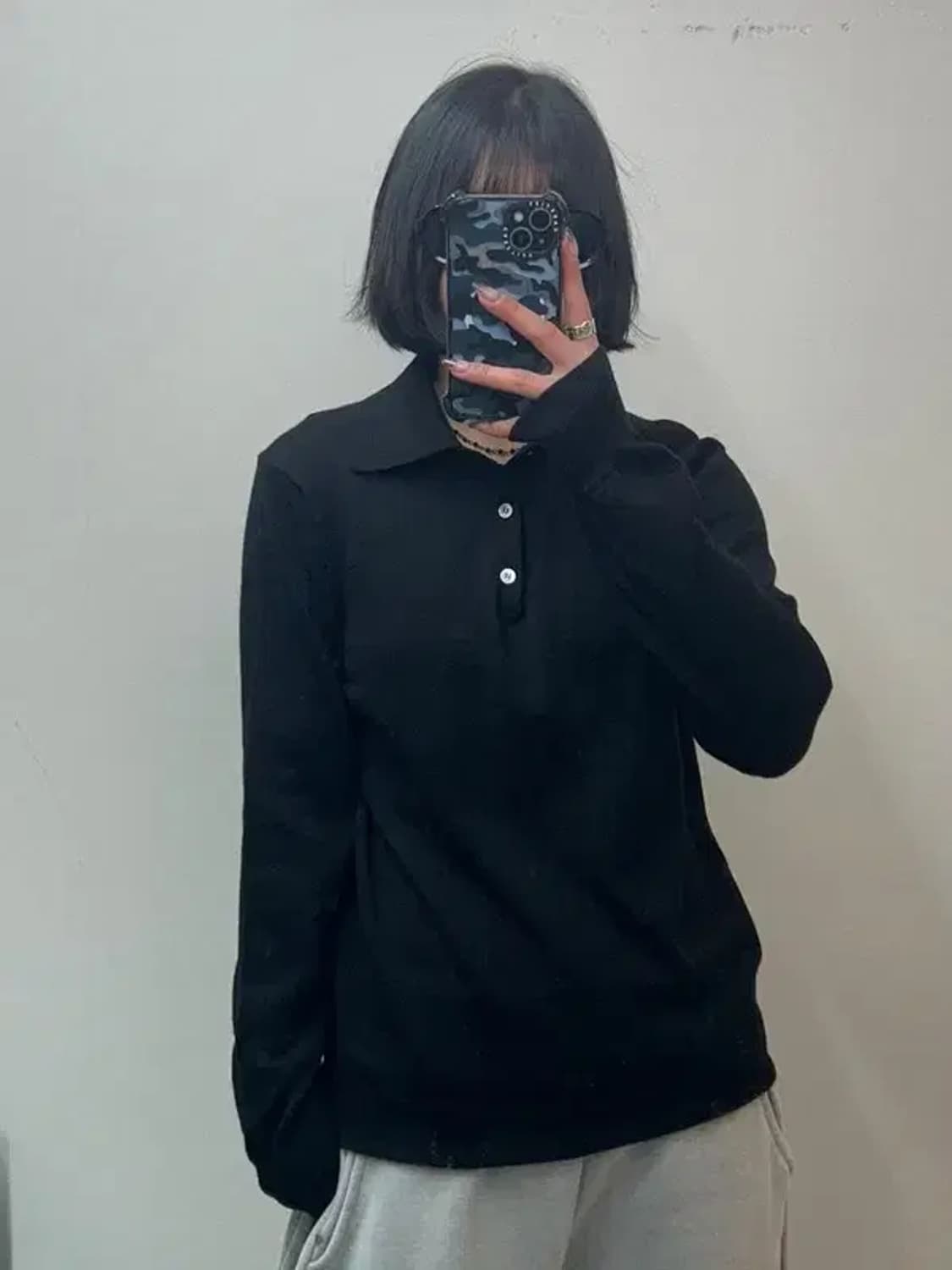 48 맨온더분 카라 울 니트 롱 슬리브 블랙 상품이미지1