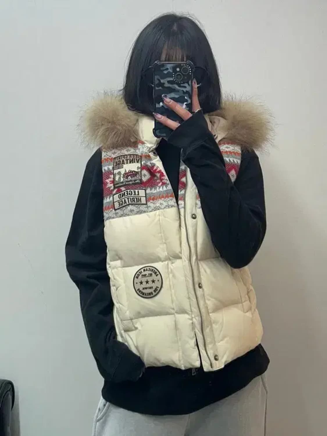 스몰 지프 오리털 덕다운 빈티지 패딩 조끼 아이보리 상품이미지1