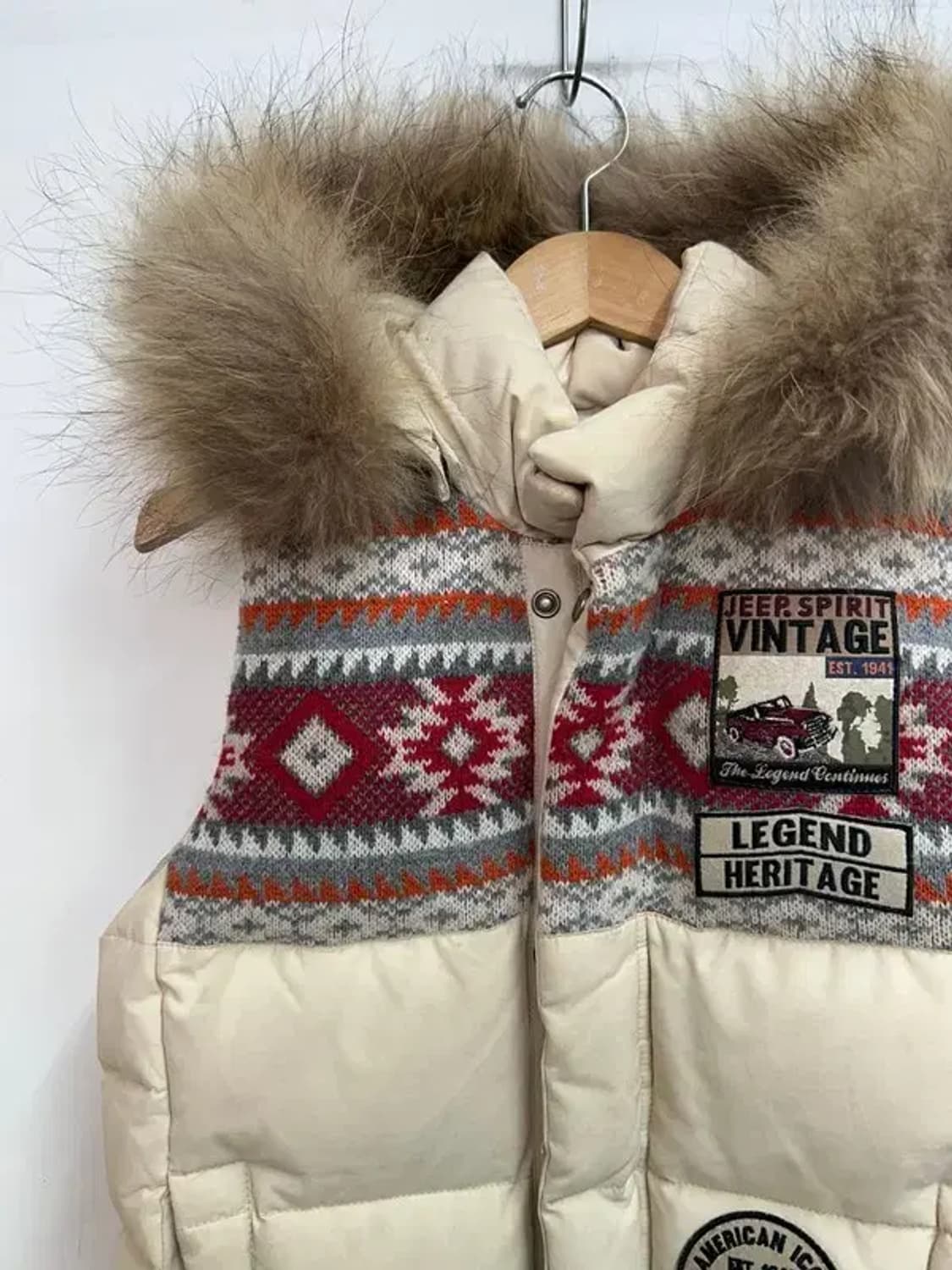 스몰 지프 오리털 덕다운 빈티지 패딩 조끼 아이보리 상품이미지4