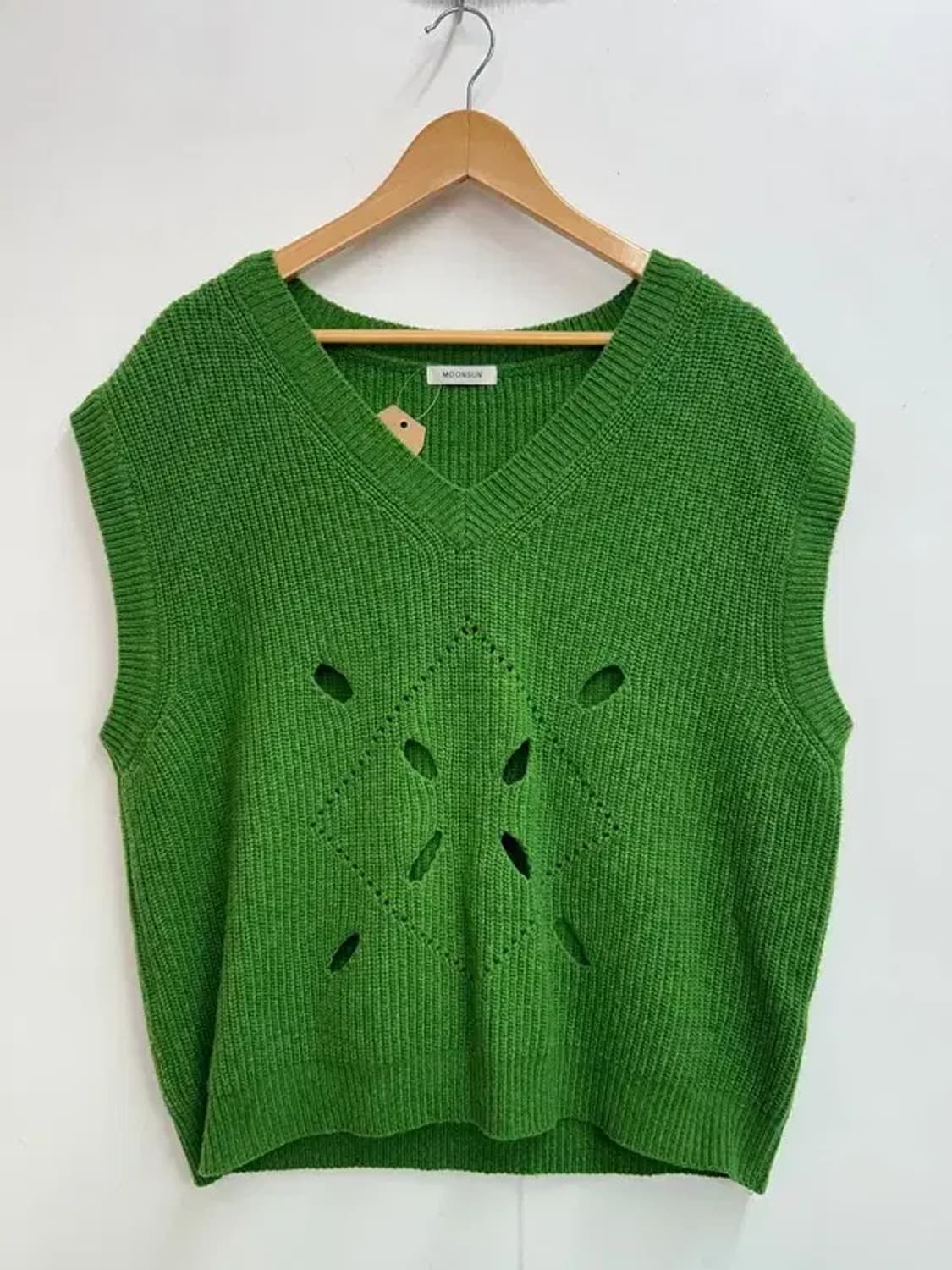 미디움 봄 문선 유니섹스 아가일 홀 니트 베스트 포레스트 색상 상품이미지2