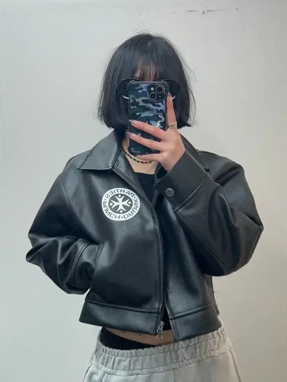 0 사이즈 펀치드렁크파티즈 비건 레더 크롭 라이더 재킷 상품이미지1