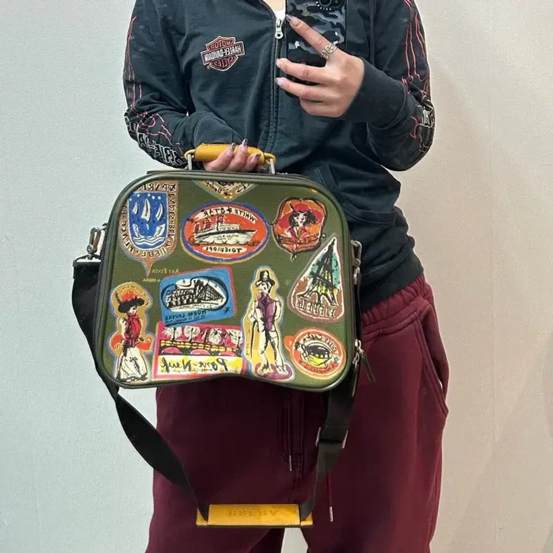 OS 브레라 패치워크 디자인 크로스백 카키 상품이미지1